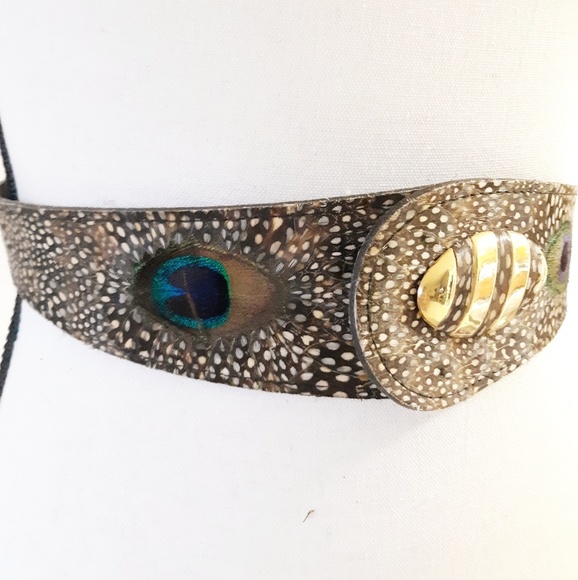 Vintage Accessories - Vintage Genuine Peacock Feather Belt